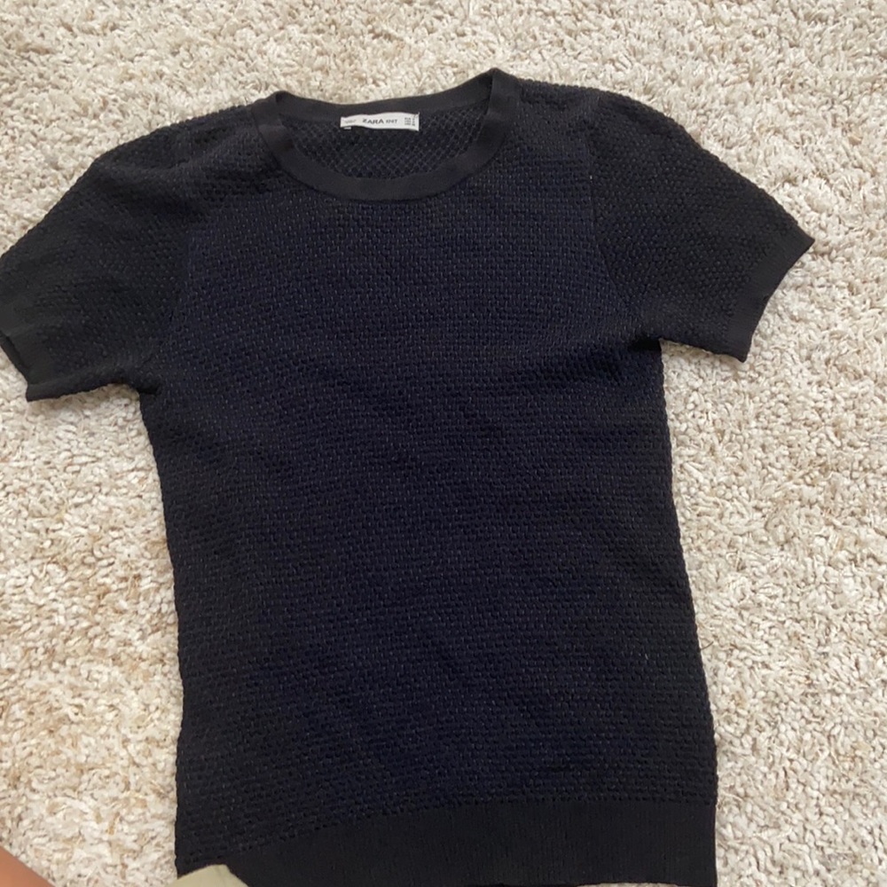 Zara knit tshirt, black base knitted with blue